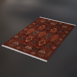 "Tabriz Persian Carpet 3D Model for Blender 3D - Tileable and particle system friendly. Inspired by Taravat Jalali Farahani and featuring British Paisley motifs, this red and brown rug with a black background adds studio level quality to your virtual living room."