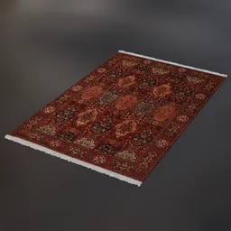 "Tabriz Persian Carpet 3D Model for Blender 3D - Tileable and particle system friendly. Inspired by Taravat Jalali Farahani and featuring British Paisley motifs, this red and brown rug with a black background adds studio level quality to your virtual living room."