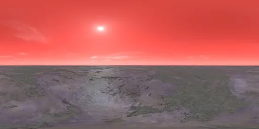 Red sky HDR with bright sun, strong shadows, and vintage sci-fi aesthetic for lighting scenes.