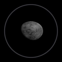 "3D model of Haumea, a dwarf planet located beyond Neptune's orbit. Rendered in Blender 3D, the model showcases a close up view of Haumea's moon against a black background. Perfect for space enthusiasts and Blender 3D users looking for planet-themed models."