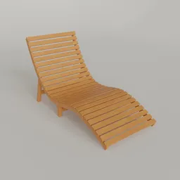 Realistic 3D wooden lounging chair model, optimized for Blender rendering, suitable for outdoor scenes.