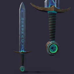 Engraved Medieval Sword neon Game ready