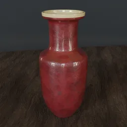 Realistic 3D-rendered ceramic vase with a glossy blood red texture, designed in Blender suitable for digital art and animation.