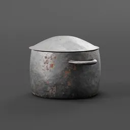 Realistic Blender 3D model of an aged metal cooking pot suitable for tavern-themed rendering.