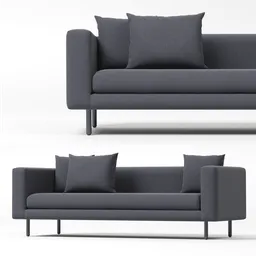 Elegant minimalist two-cushion couch model with sleek design for CAD/CGI, optimized for Blender rendering.