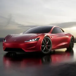 Detailed 3D model highlighting the aerodynamic body, advanced wheels, and LED headlights of an electric sports car.