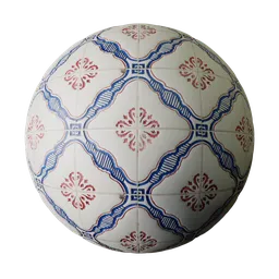High-quality PBR Rustic Hand-Painted Ceramic Tile material for Blender 3D artists, featuring intricate patterns and seamless design.