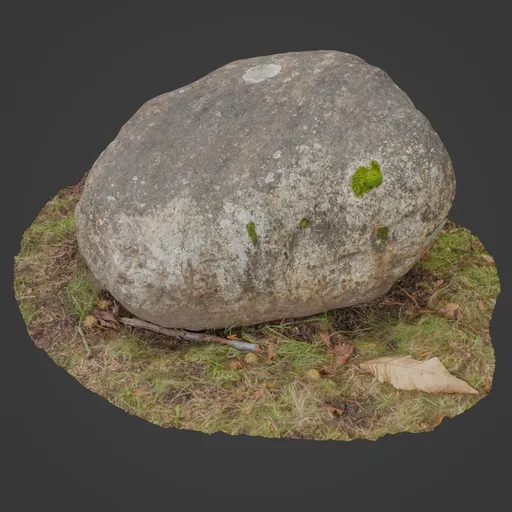 Realistic 3D model of a granite rock with moss, optimized for Blender, perfect for forest environment renderings.