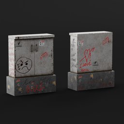 "Dirty Street Electrical Panel Box 3D Model for Blender 3D - Highly Detailed and Emissive with Graffiti and Concrete Texture"