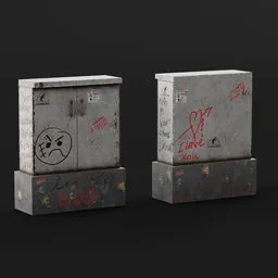 "Dirty Street Electrical Panel Box 3D Model for Blender 3D - Highly Detailed and Emissive with Graffiti and Concrete Texture"