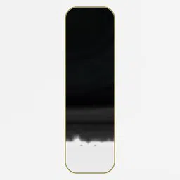 Gold-framed 3D model of a sleek, modern vertical mirror for Blender rendering.