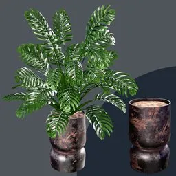 Highly detailed Monstera plant 3D model with textured PBR vase for Blender rendering.