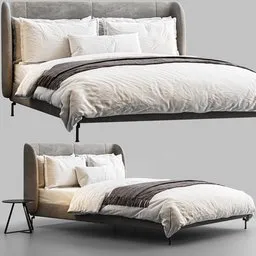 "3D model of the IKEA Tufjord bed - a Swedish design with accurate features, rendered using Octane in Blender. This symmetrical fullbody rendering showcases the tall thin frame and includes a footrest. Perfect for architectural visualization and interior design projects."