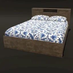 Wooden Bed with Matress and Pillows