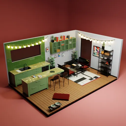 Modern kitchen dining room scene