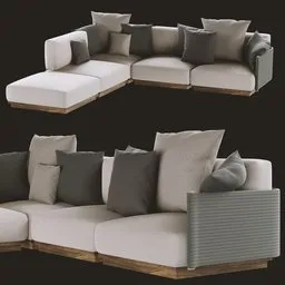 Detailed 3D model of a modular Eddy Outdoor Sofa with hand-woven polypropylene fiber in earthy tones.