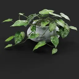 Realistic 3D modeled pothos plant with lush green leaves in a simple pot, perfect for Blender 3D interior scenes.