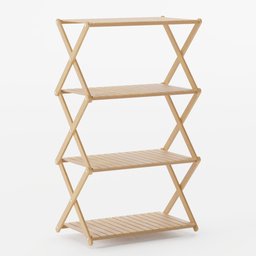 "Get organized with our X Wooden Rack, a customizable 3D model perfect for your hall. Available in 4 different colors, this versatile rack offers three sturdy shelves for all your storage needs. Ideal for use in Blender 3D projects, this model is made of bamboo and boasts a unique circular tower design."