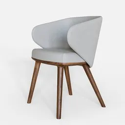"Dining chair with wooden legs and upholstered grey seat - Jolie. Brazilian design for Blender 3D models."