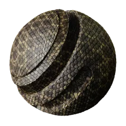 Highly detailed PBR snake skin scale material for realistic texturing in 3D modeling and rendering applications.
