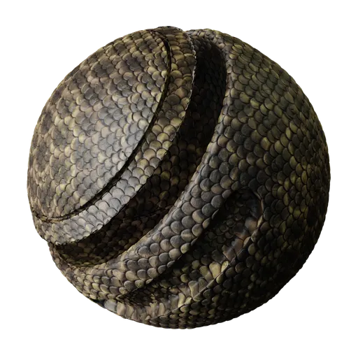 Highly detailed PBR snake skin scale material for realistic texturing in 3D modeling and rendering applications.