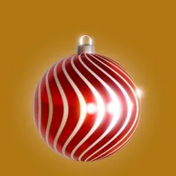 3D rendered glossy red and white striped Christmas bauble, ideal for festive Blender modeling projects.