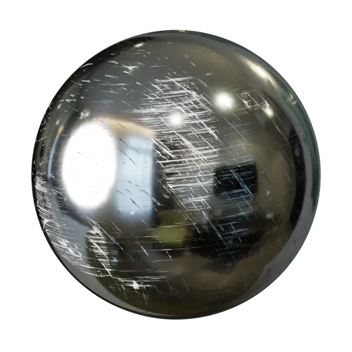 Scratched and worn aluminum PBR texture for realistic aging effects in 3D modeling.