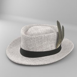 Grey Felt Fedora Hat with Bird Feather