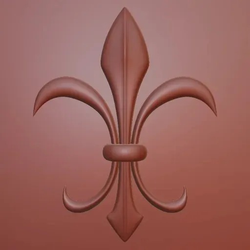 Heraldic lily 3D sculpting brush design for adding ornamental detail to models in Blender.