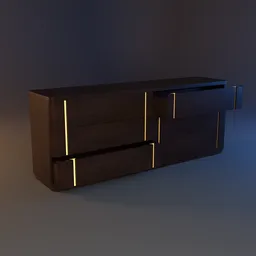 Low-poly 3D Blender model of Modesto wooden chest with realistic textures and functional, movable drawers for interior renderings.