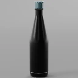 "Metal Bottle - Simple and Realistic Blender 3D Model with Black Finish and Blue Lid on Gray Background. Perfect for Artistic Creations and Visualizations."