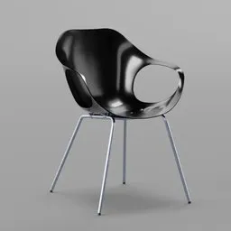 "High-quality 3D render of a sleek black plastic PVC chair with modern design, compatible with Blender 3D."