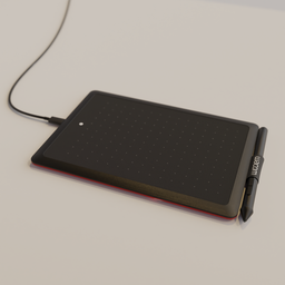 Detailed 3D digital model of a drawing tablet with stylus, designed for compatibility with Blender 3D software.