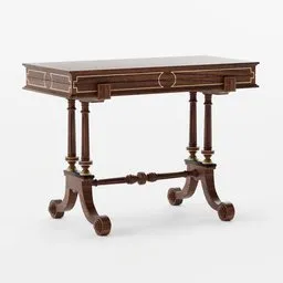 Detailed 3D model of an antique folding table with ornate legs and wooden textures, perfect for Blender rendering projects.