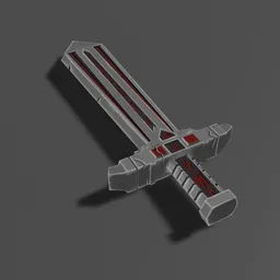 Stylized game-ready 3D model of a sword with red accents suitable for Blender animation and rendering.