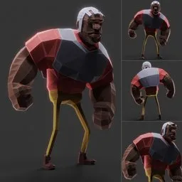 "Low Poly Big Man, a fantasy 3D model inspired by Arnold Brügger, with a defined face and perfect proportions, available for download on itch.io. Renzo, the character's name and human standard height make it ideal as a placeholder for architectural models in Blender 3D."