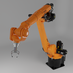 Detailed Blender 3D articulated robot model with functional joints and gripper for animation.