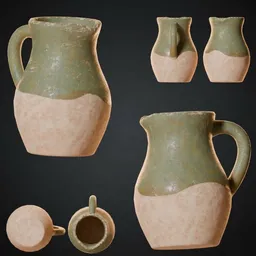 Rustic Green Handled Ceramic Pitcher
