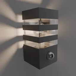 Detailed realistic 3D model of an outdoor wall light, optimized for use in Blender, showing dynamic lighting effects.