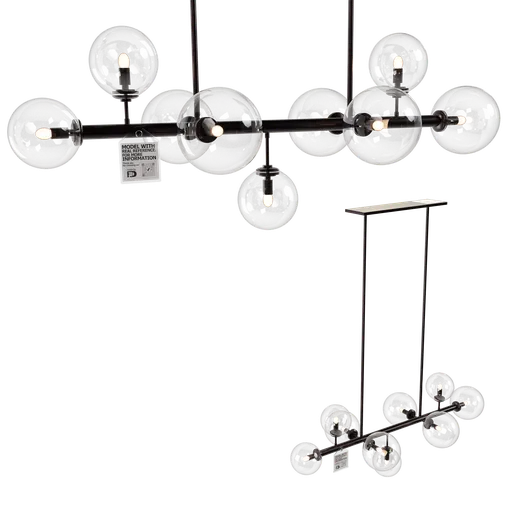 3D-rendered modern linear chandelier with multiple bulbs for Blender artists.