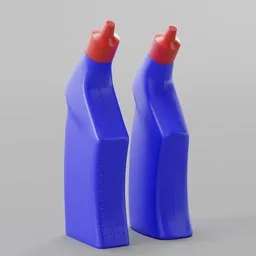 "Blue detere bottles for Blender 3D model - Toilet Cleaner Bottle with UV unwrap and subdivision controls, perfect for utility projects. Empty bottle with dramatic shapes, liquid simulation and isometric view. Download now from Kloworks' Patreon!"