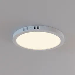 "Round spot lamp 3D model for Blender 3D, perfect for ceiling lighting. Features warm white lighting (3500k) and chiseled details. Created by Muqi and available on BlenderKit."