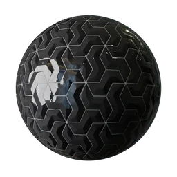 Seamless PBR texture of reflective black marble tiles for 3D modeling and rendering.