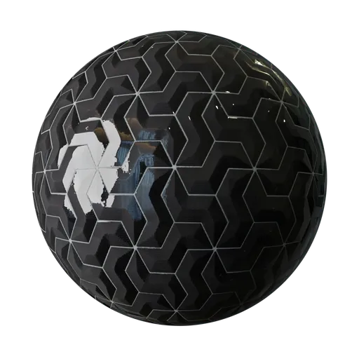 Seamless PBR texture of reflective black marble tiles for 3D modeling and rendering.