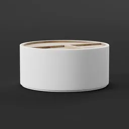 3D Blender model of a minimalistic white rounded coffee table with a wood top, suitable for modern interior design.