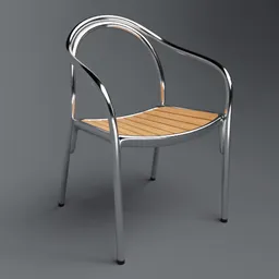 3D rendered model of a modern aluminum and wood chair designed for outdoor rendering projects in Blender.