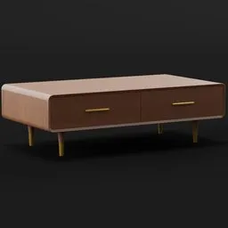 Detailed modern 3D coffee table with drawers, customizable materials, ideal for architectural rendering and games, created in Blender.