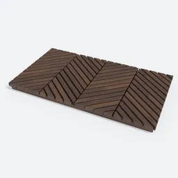 High-quality 3D model of a dark wood bathroom mat with chevron pattern, compatible with Blender.