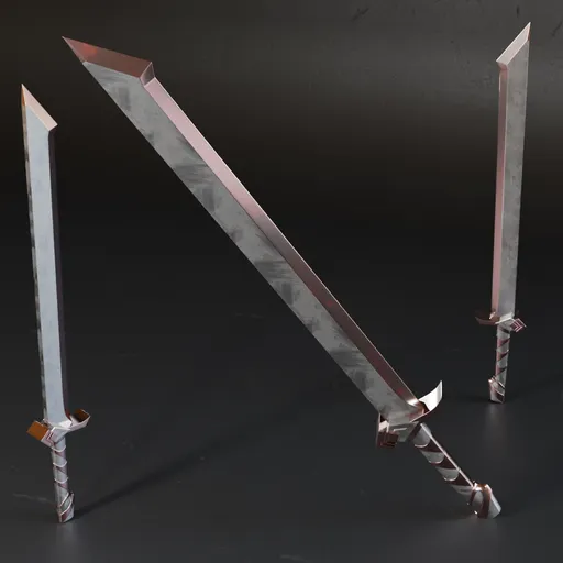 Low poly 3D sword model with high-quality metal materials, ideal for war game designs and Blender 3D projects.