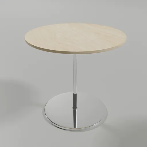Realistic round cafe table 3D model with wooden top and metal base, suitable for Blender rendering.